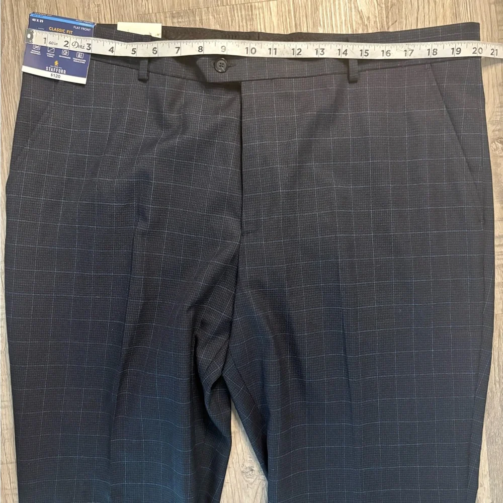 STAFFORD COOLMAX Classic Fit Flat Front Navy Plaid Dress Suit Pants NWT